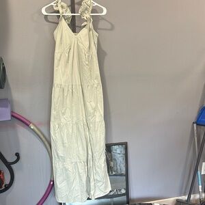 Cream Green Spaghetti Strap Maxi Sundress Resort Wear